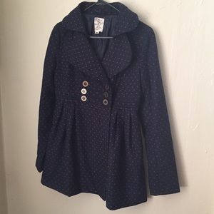 Blue Peacoat with Red Polkadots